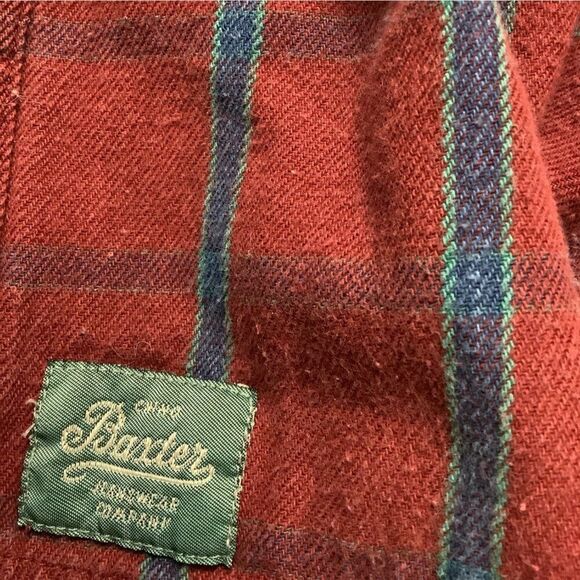 Vintage 90s BAXTER BRAND Indigo Denim Button Down Shirt XL Windowpane Plaid LS - Picture 5 of 5